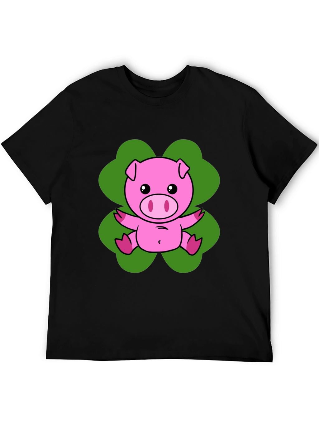 Lucky Pig T-Shirt - Cute Cartoon Pig on Clover