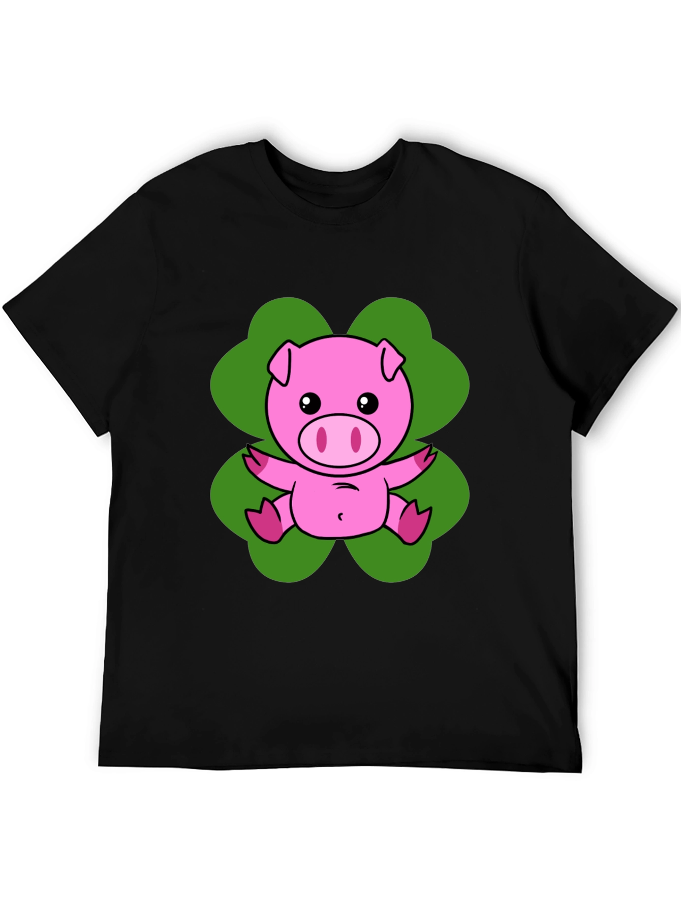 Lucky Pig T-Shirt - Cute Cartoon Pig on Clover