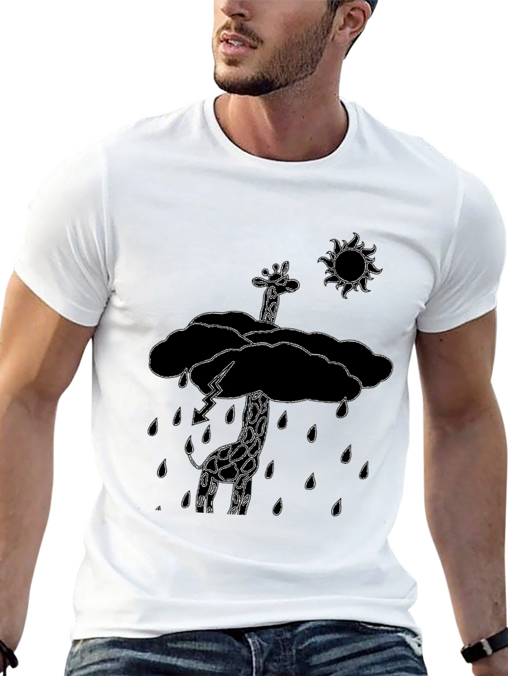 Giraffe in Rain Cloud Graphic Tee - Black