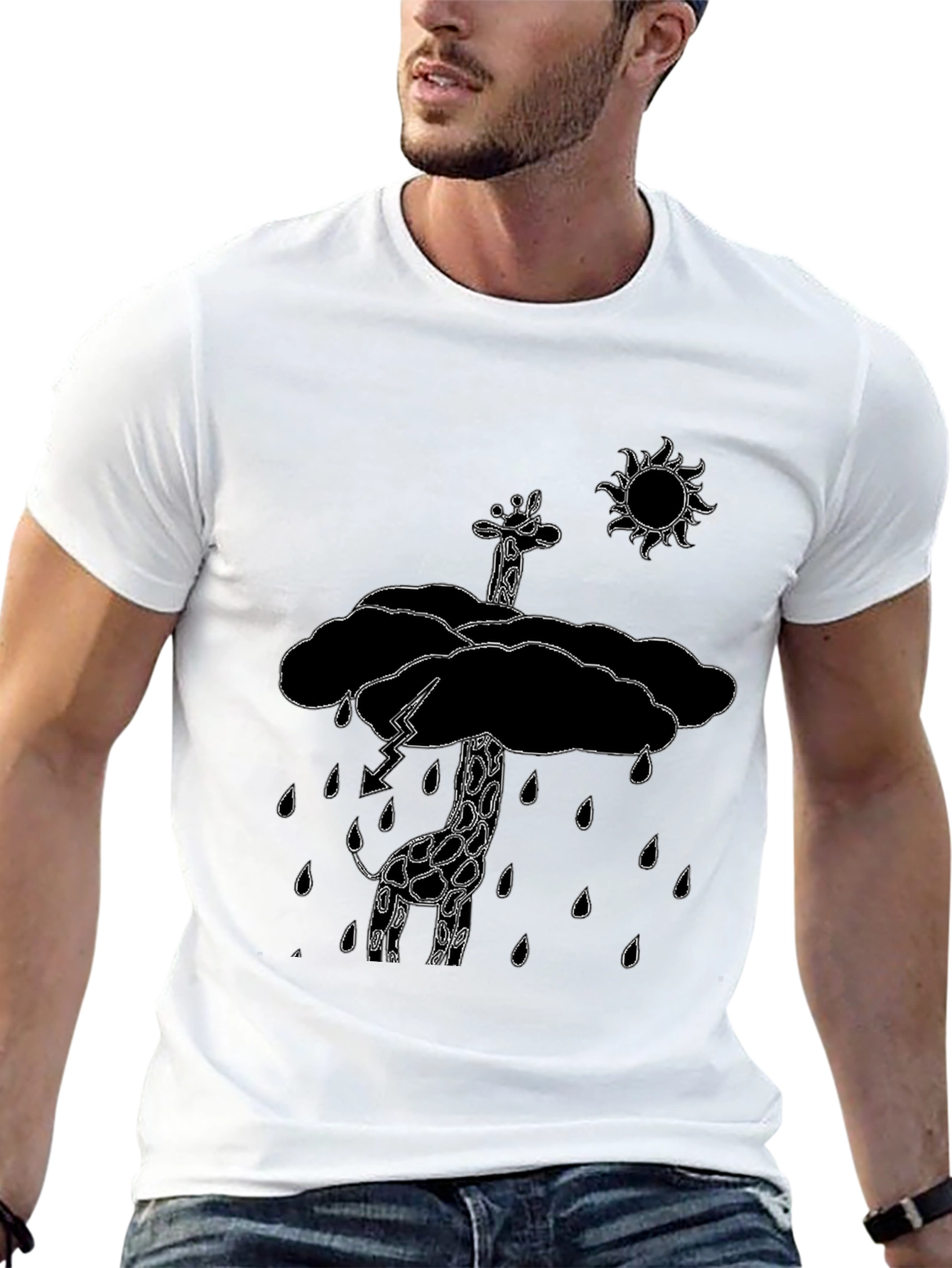 Giraffe in Rain Cloud Graphic Tee - Black