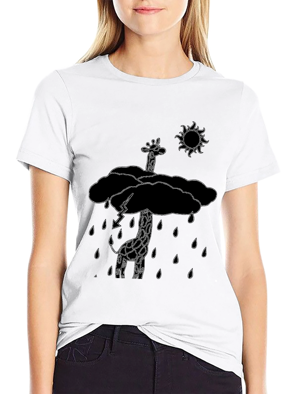 Giraffe in Rain Cloud Graphic Tee - Black