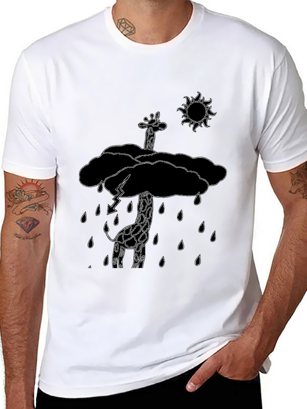 Giraffe in Rain Cloud Graphic Tee - Black