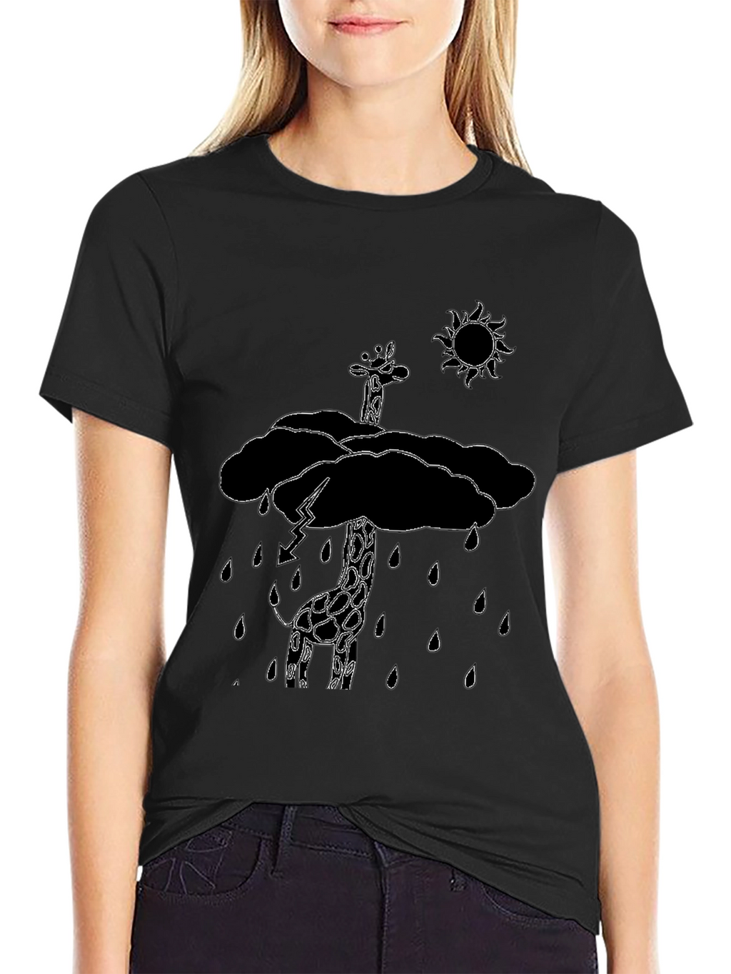 Giraffe in Rain Cloud Graphic Tee - Black