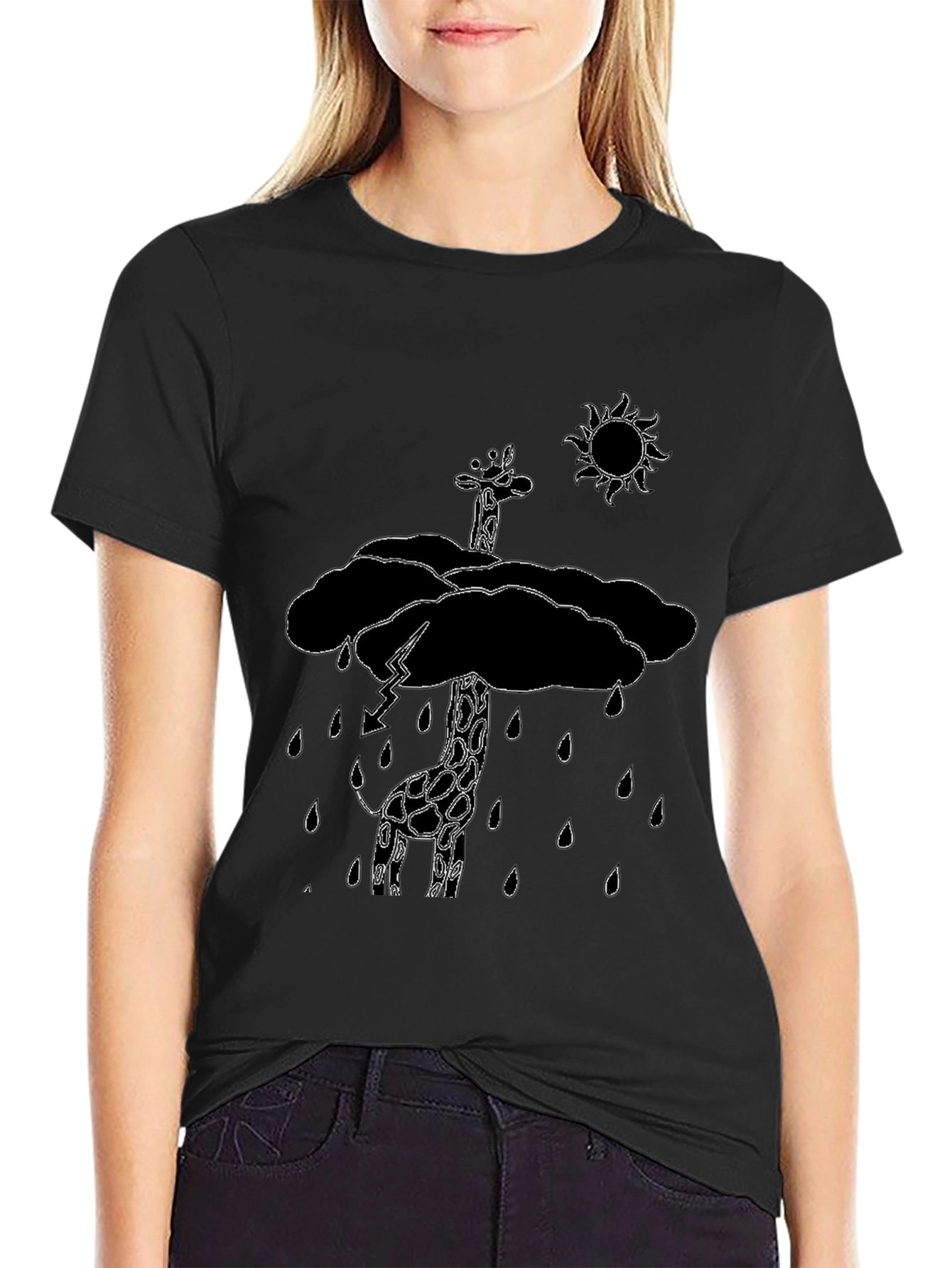 Giraffe in Rain Cloud Graphic Tee - Black