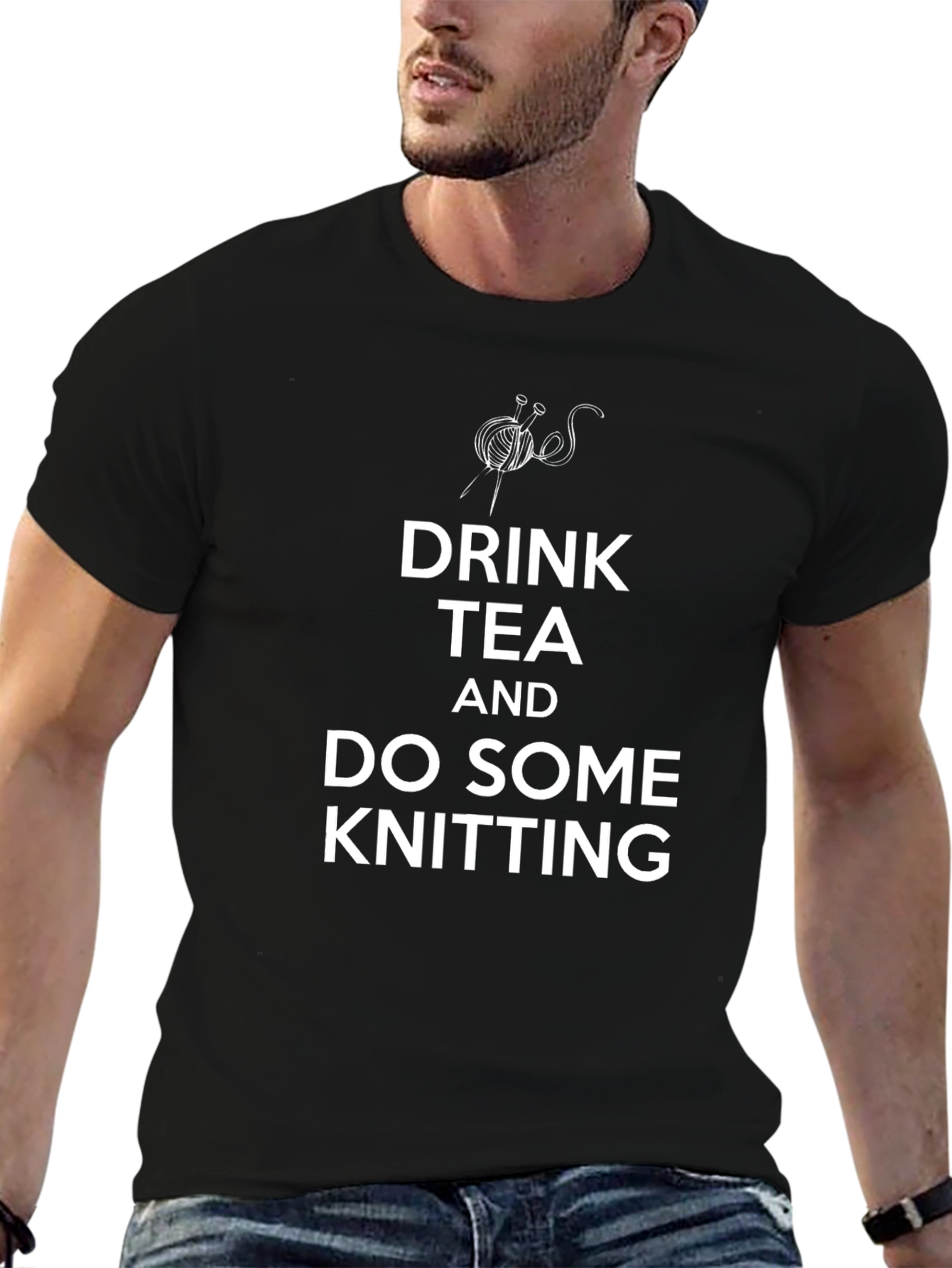 Drink Tea and Do Some Knitting Black Tee