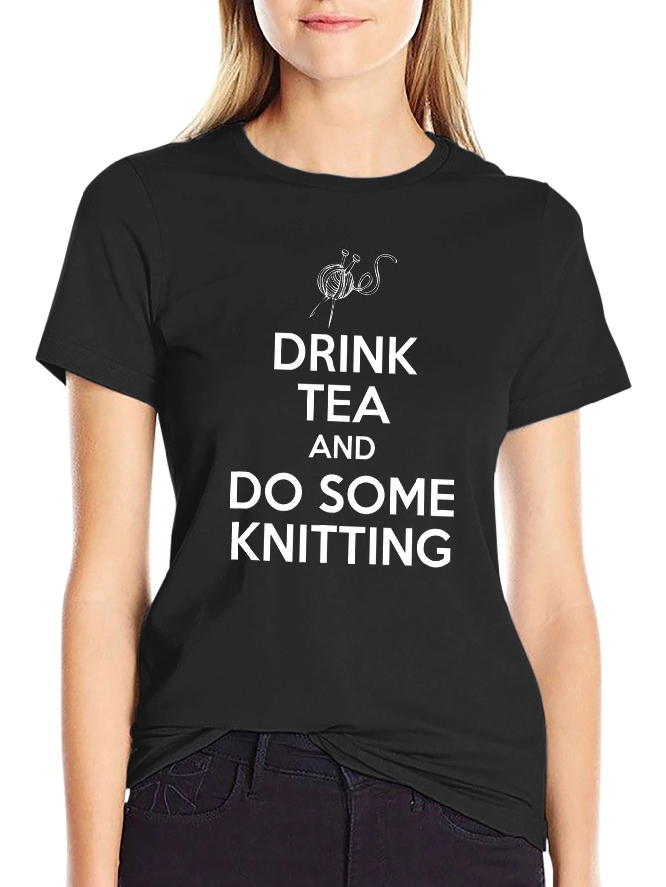 Drink Tea and Do Some Knitting Black Tee