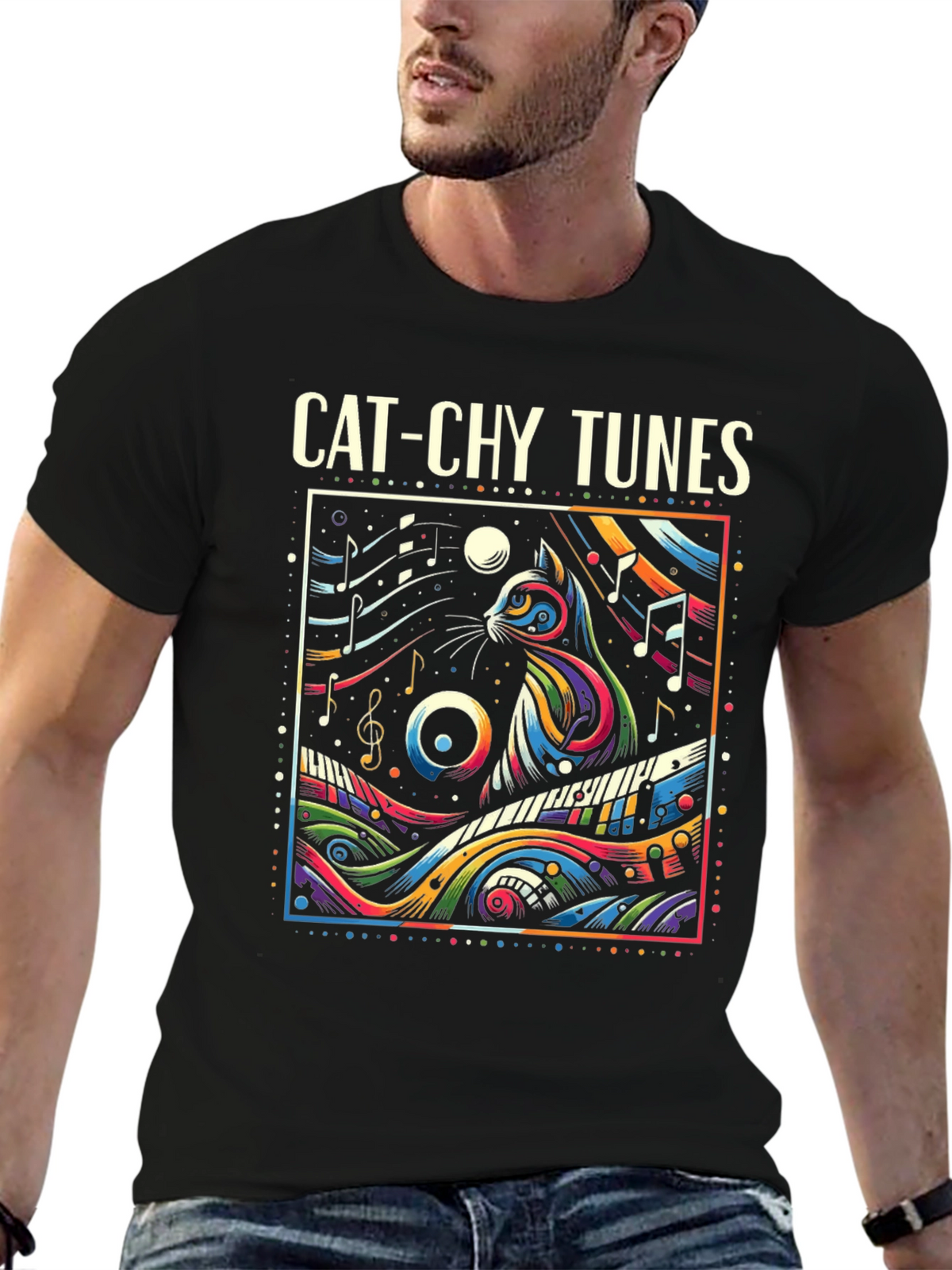 Cat-chy Tunes Graphic T-Shirt