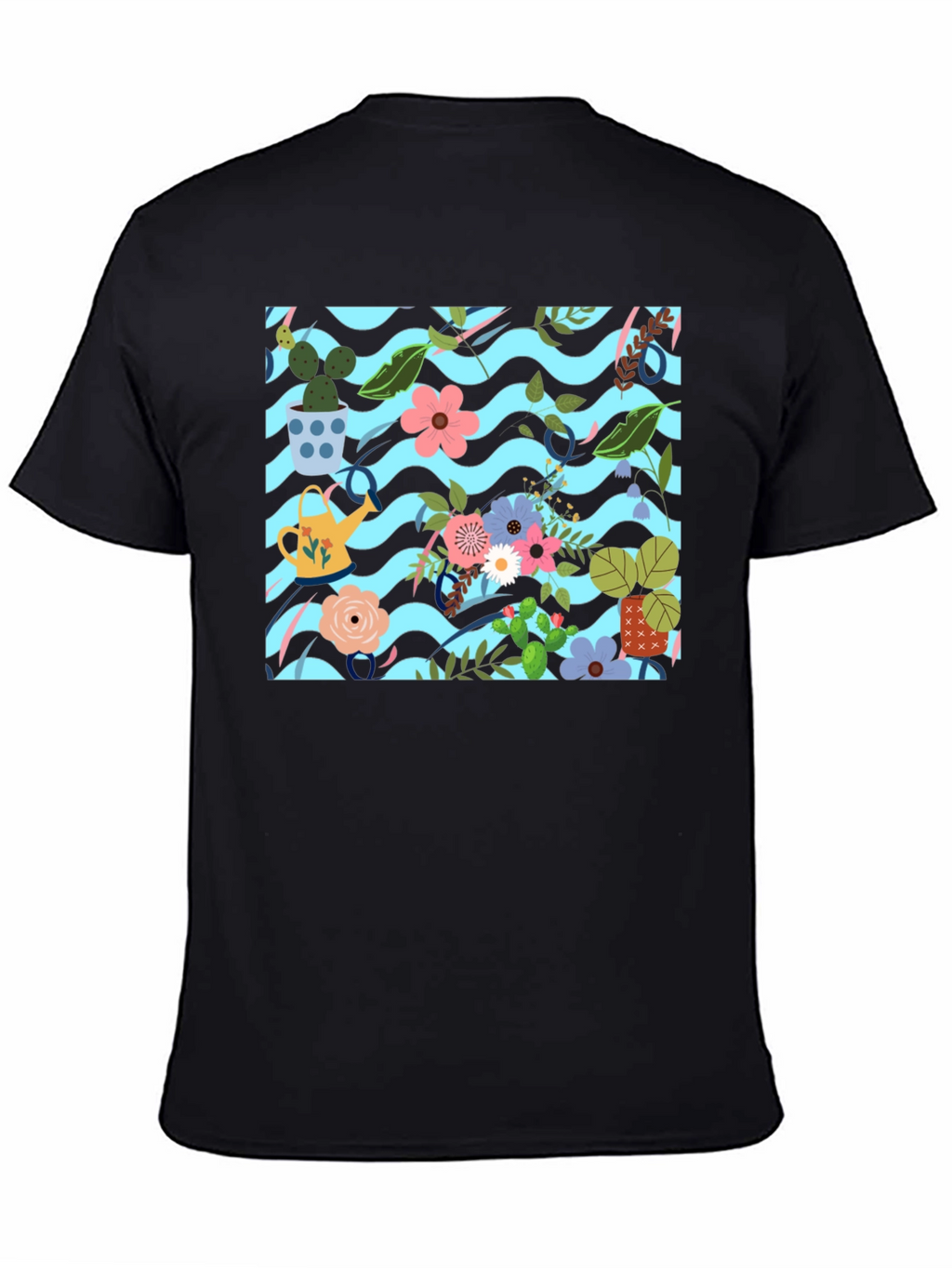Floral Pattern Black T-Shirt