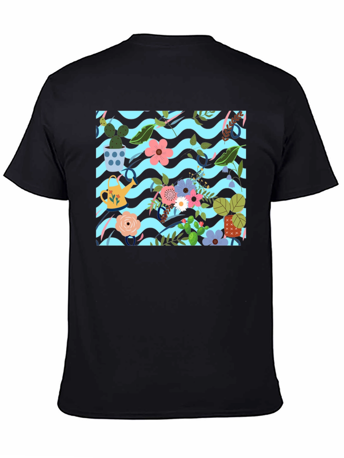 Floral Pattern Black T-Shirt