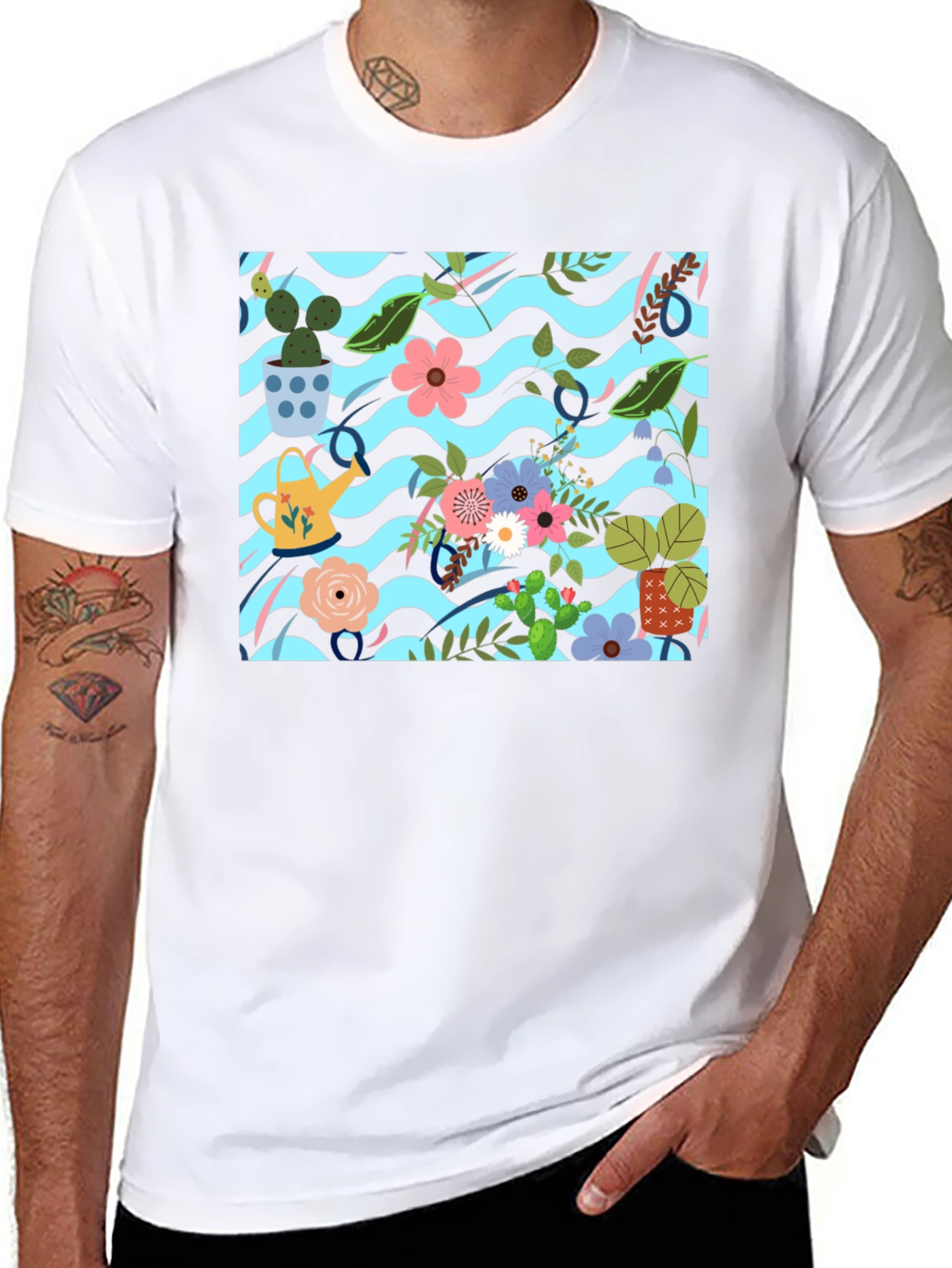 Floral Pattern Black T-Shirt