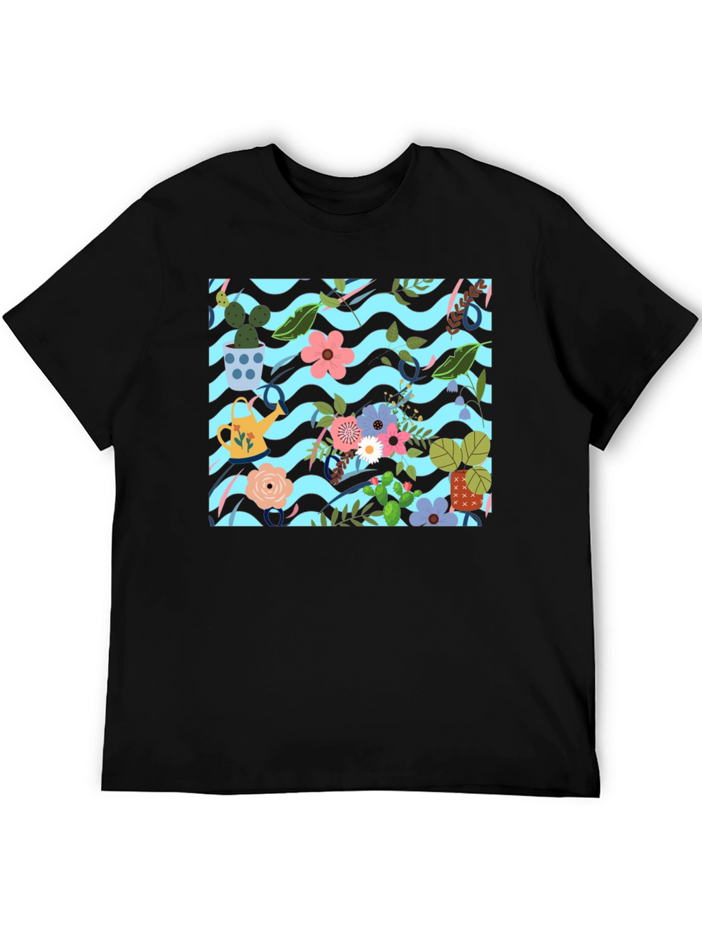 Floral Pattern Black T-Shirt