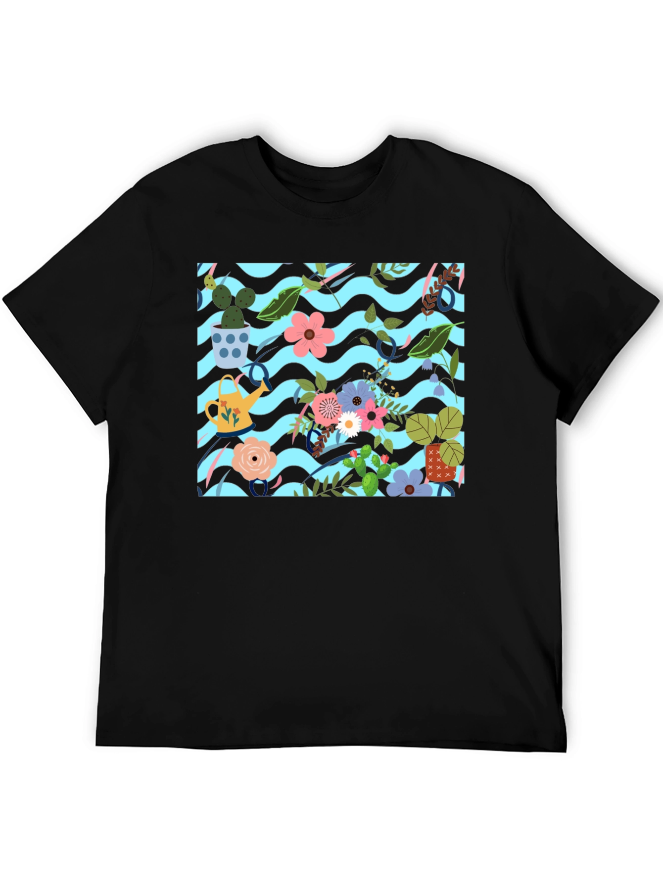 Floral Pattern Black T-Shirt