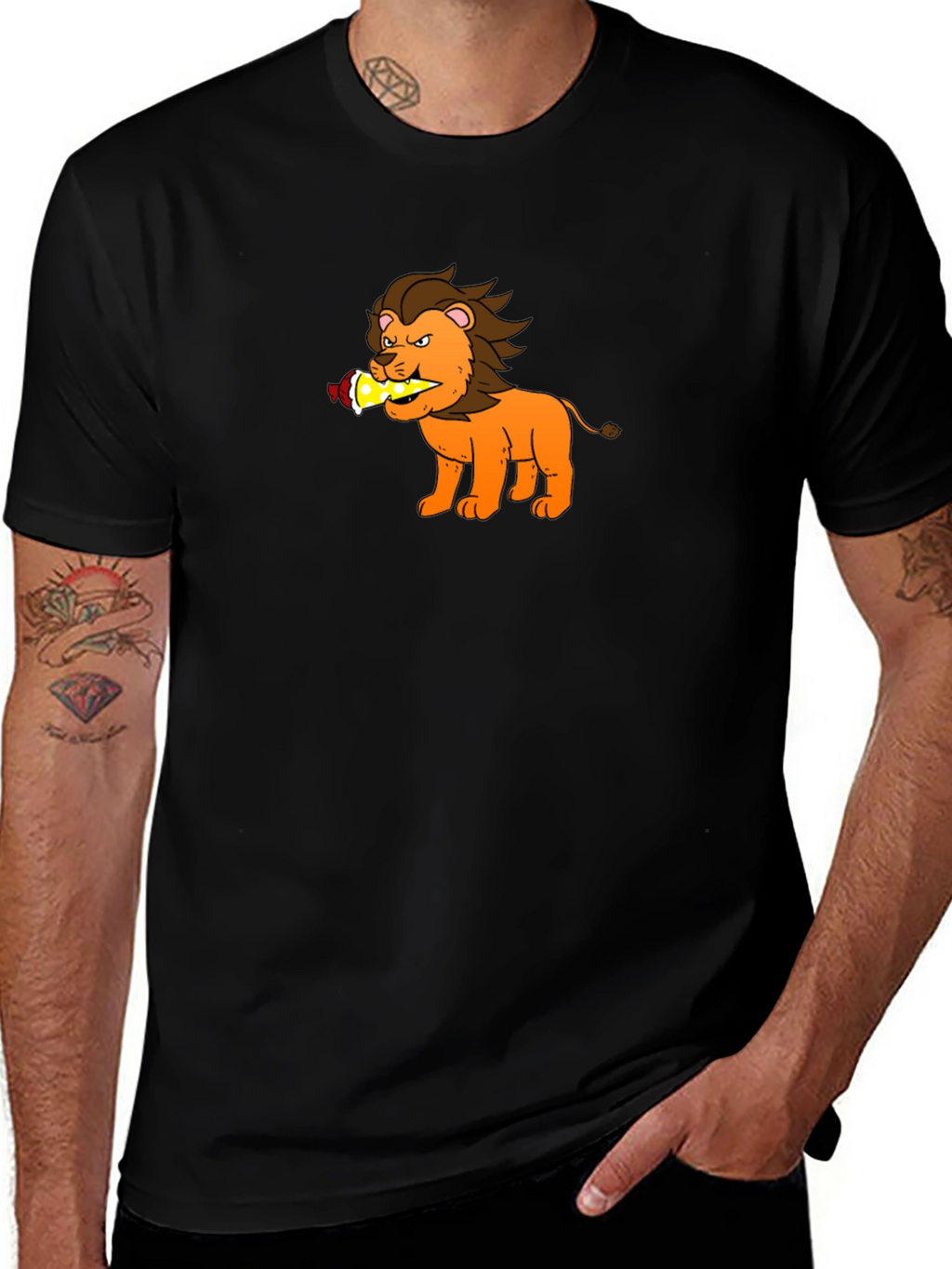 Cartoon Lion T-Shirt - Black Cotton Tee
