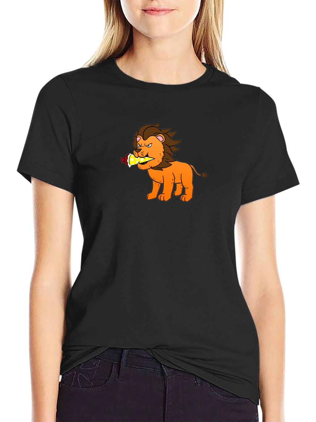 Cartoon Lion T-Shirt - Black Cotton Tee