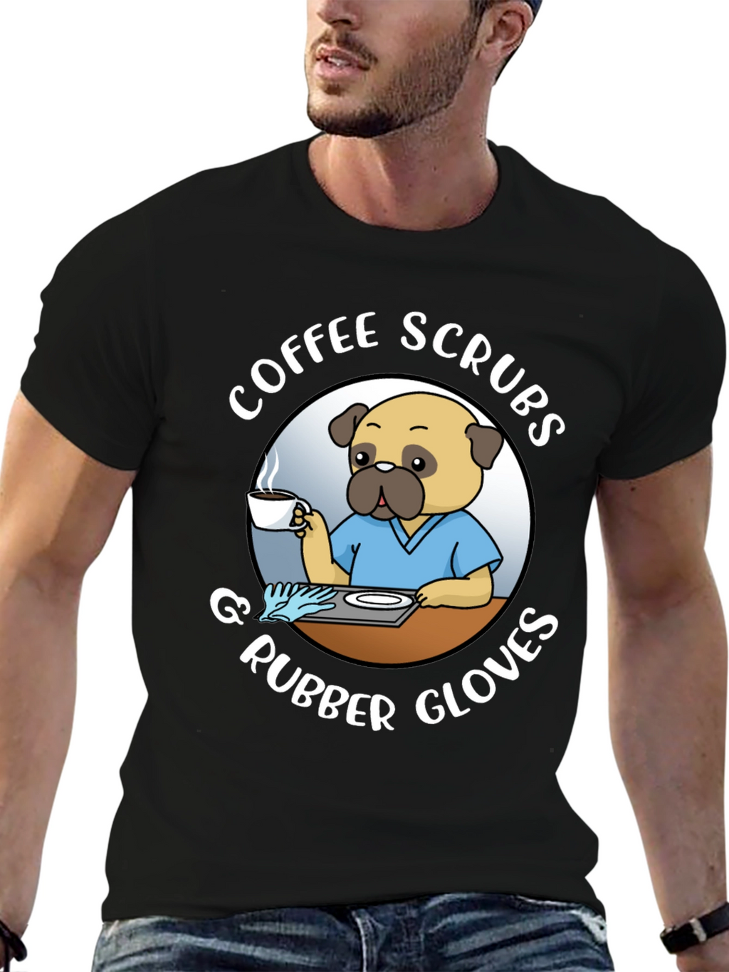 Coffee Scrubs & Rubber Gloves Black T-Shirt