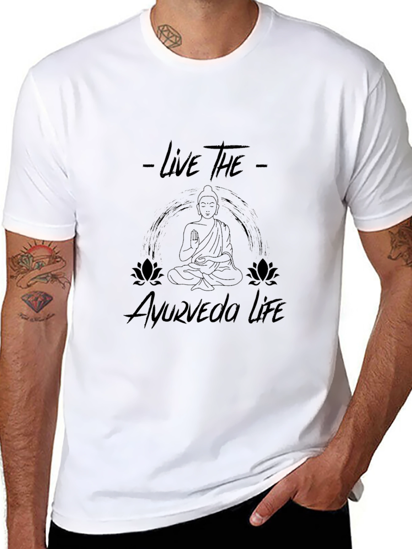 Live the Ayurveda Life Black Graphic T-Shirt