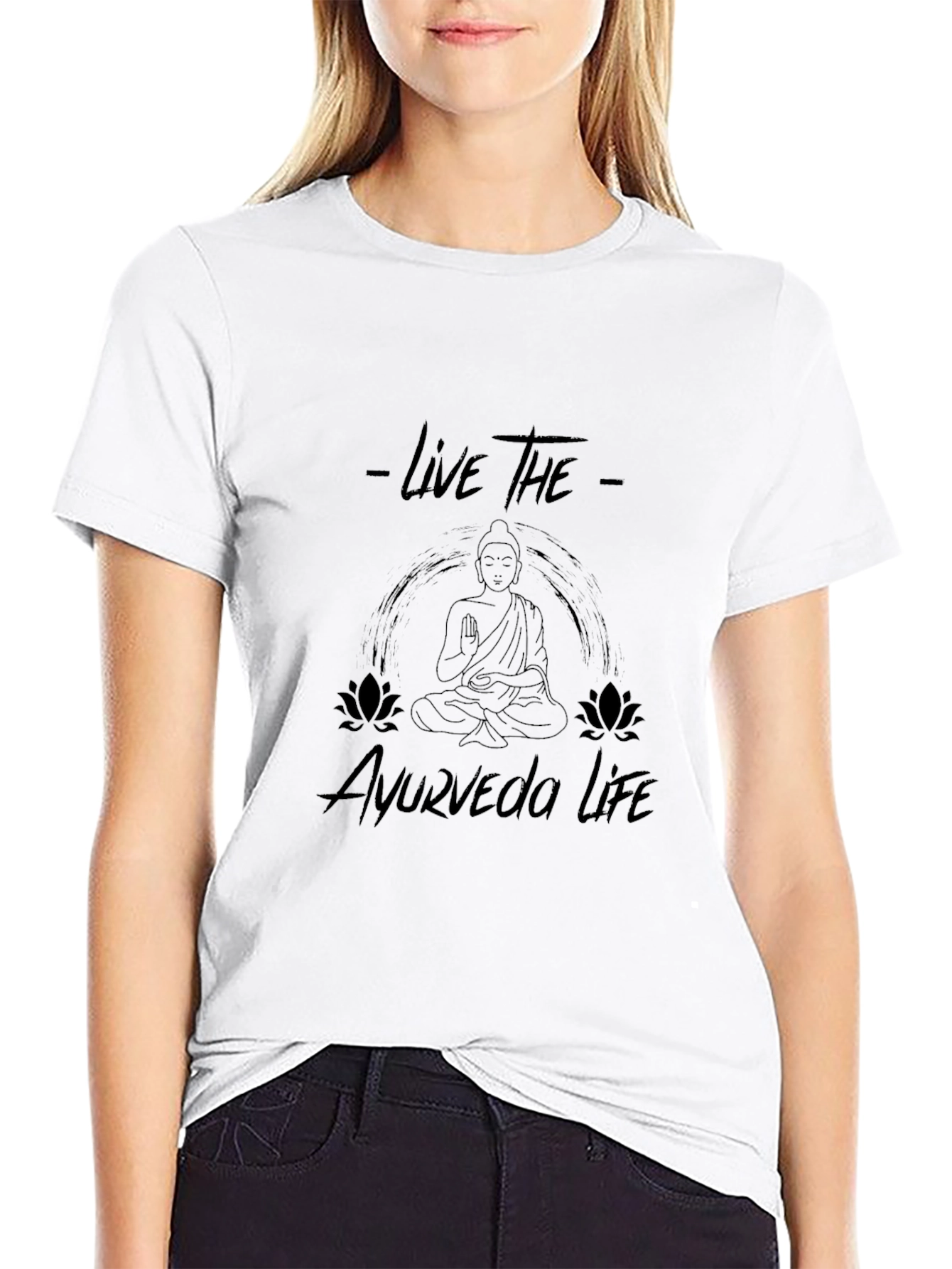 Live the Ayurveda Life Black Graphic T-Shirt
