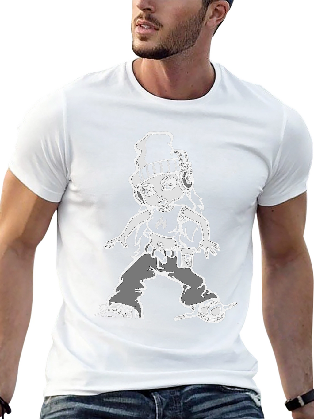 Cartoon Character Graphic Tee - Black