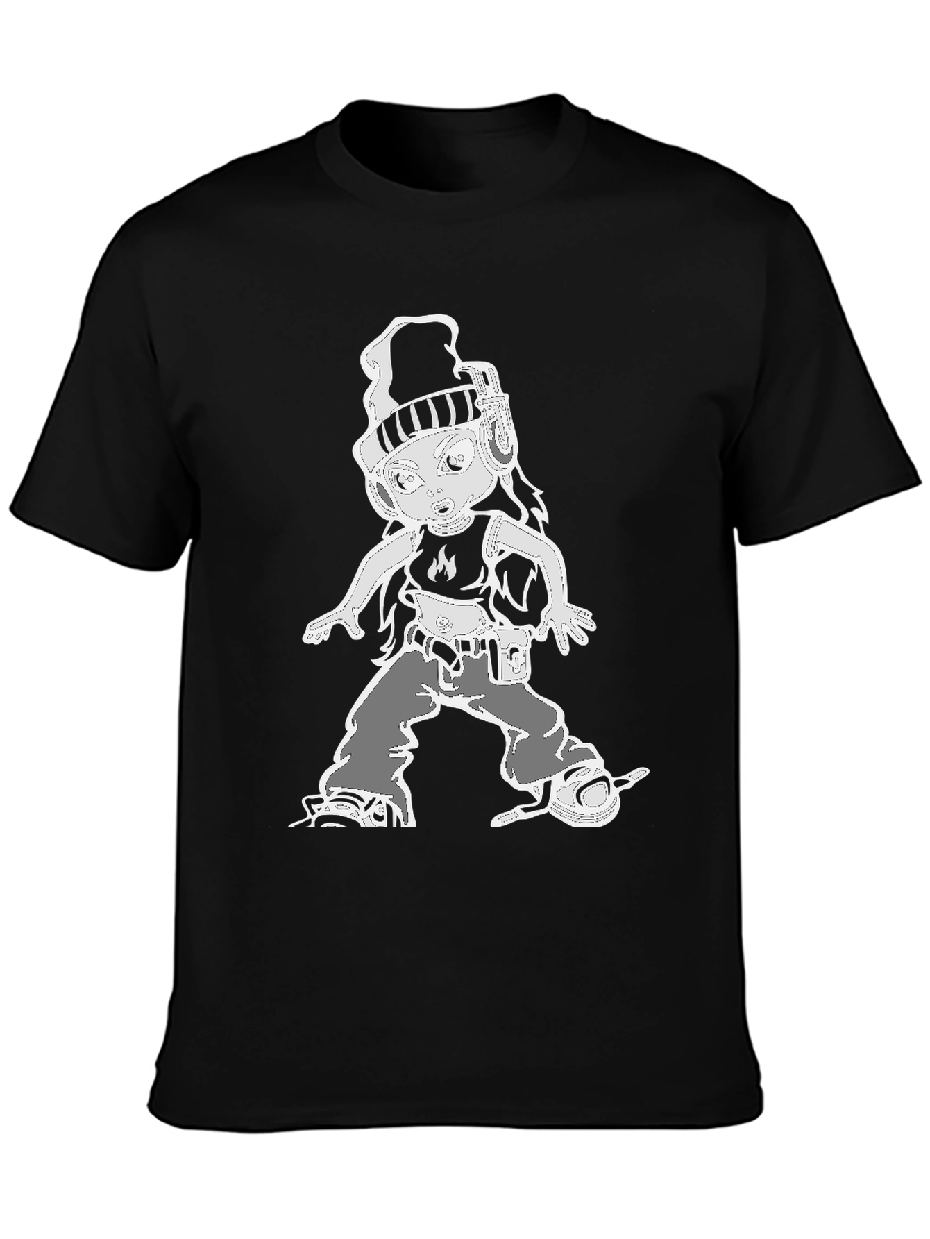 Cartoon Character Graphic Tee - Black