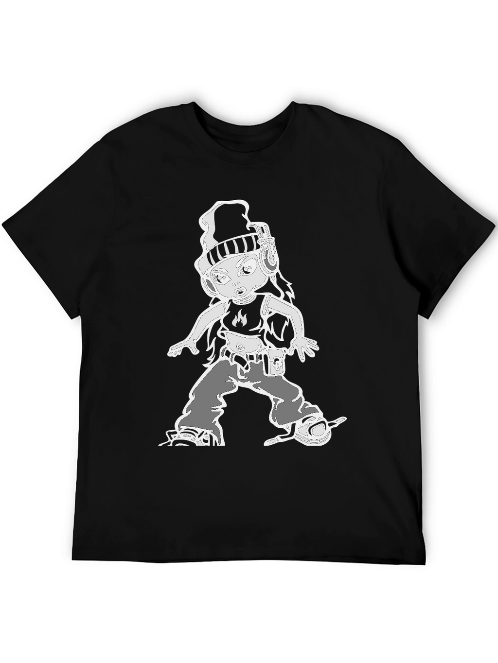 Cartoon Character Graphic Tee - Black