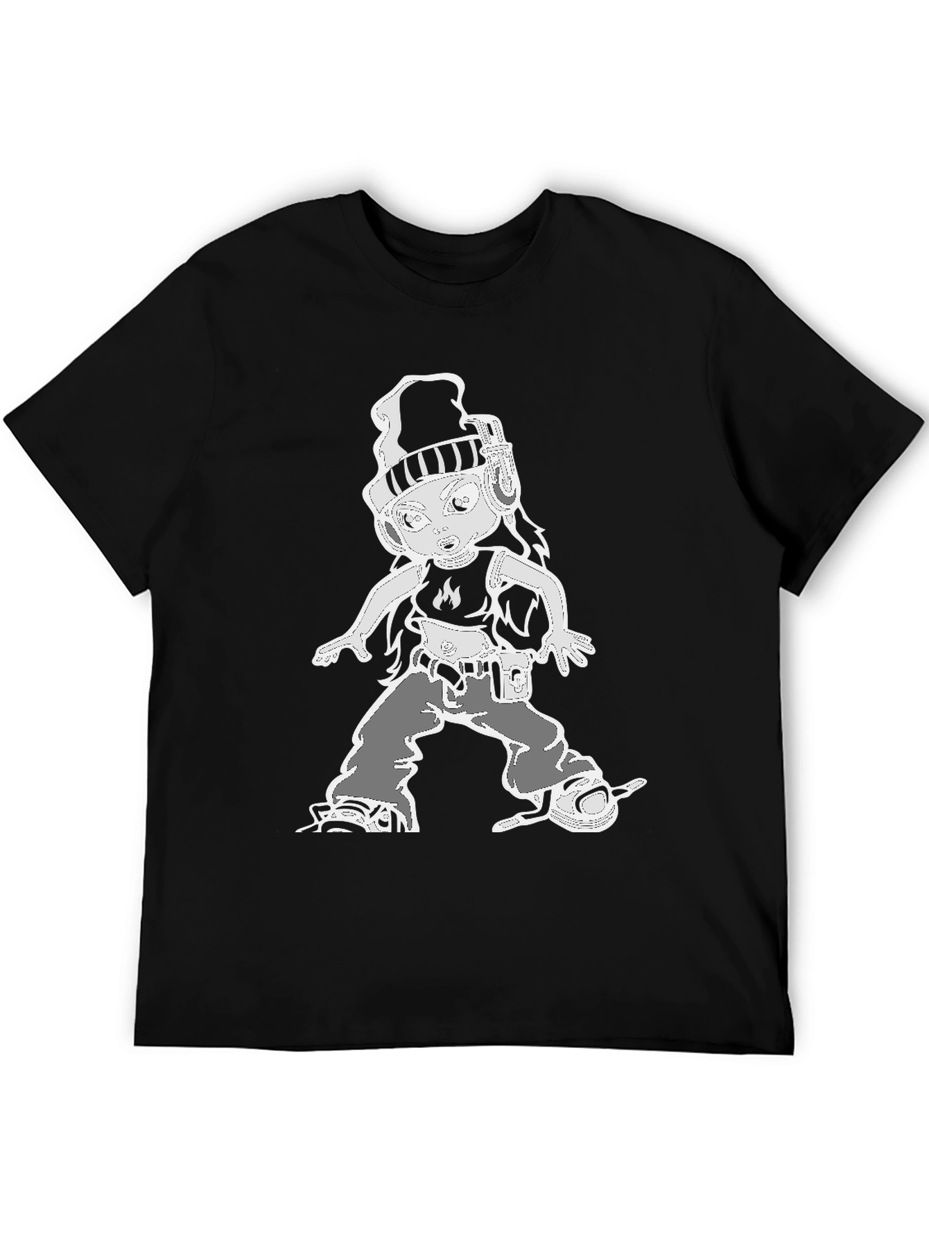 Cartoon Character Graphic Tee - Black