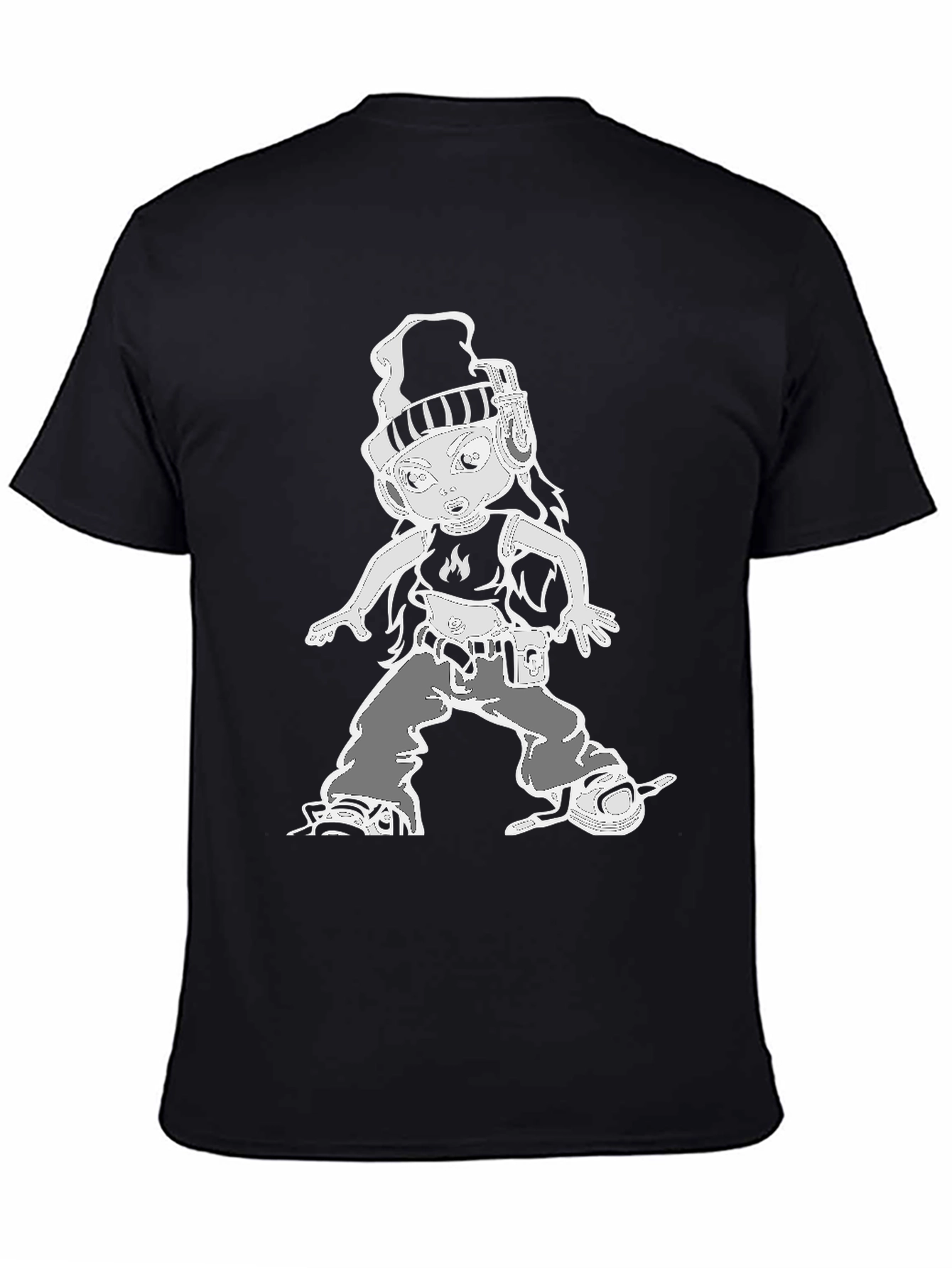 Cartoon Character Graphic Tee - Black