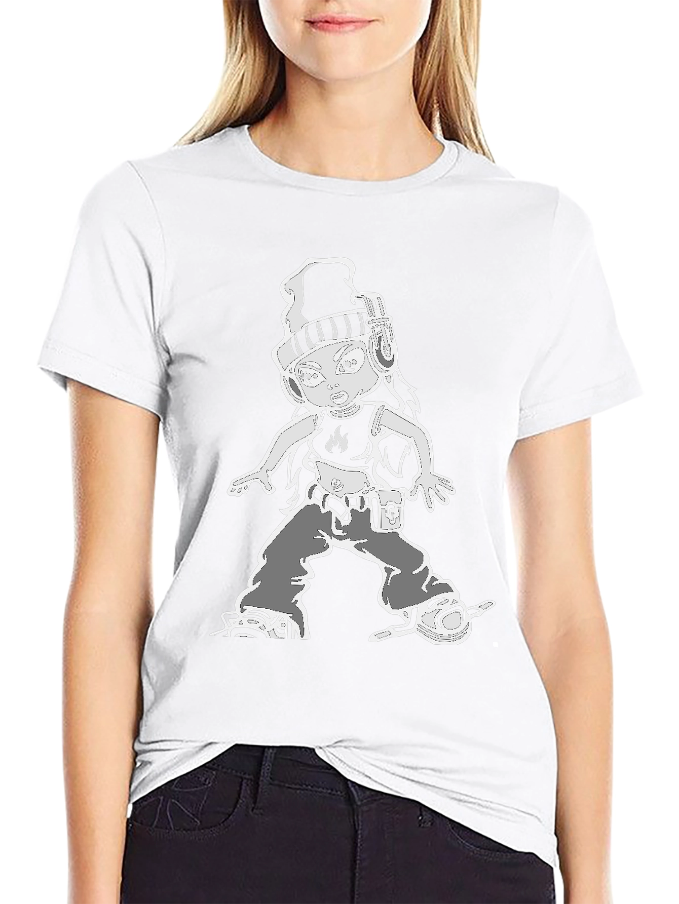 Cartoon Character Graphic Tee - Black