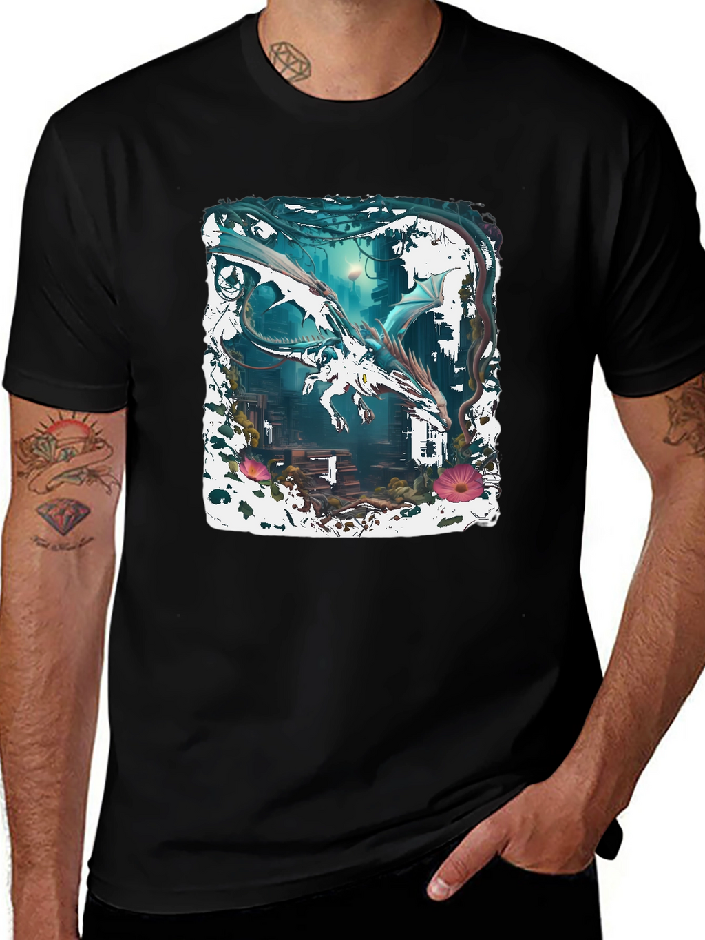 Dragon Art Graphic Tee - Fantasy Creature Shirt