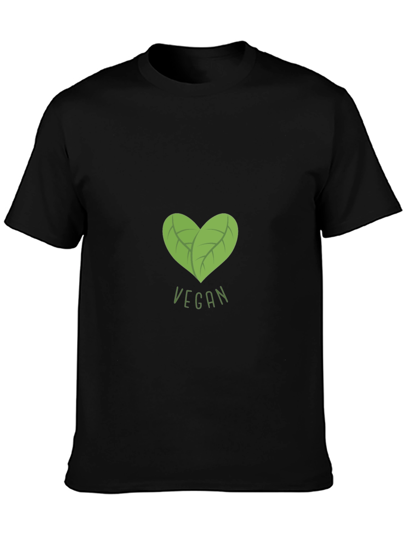 Vegan Heart Leaf Graphic Black T-Shirt