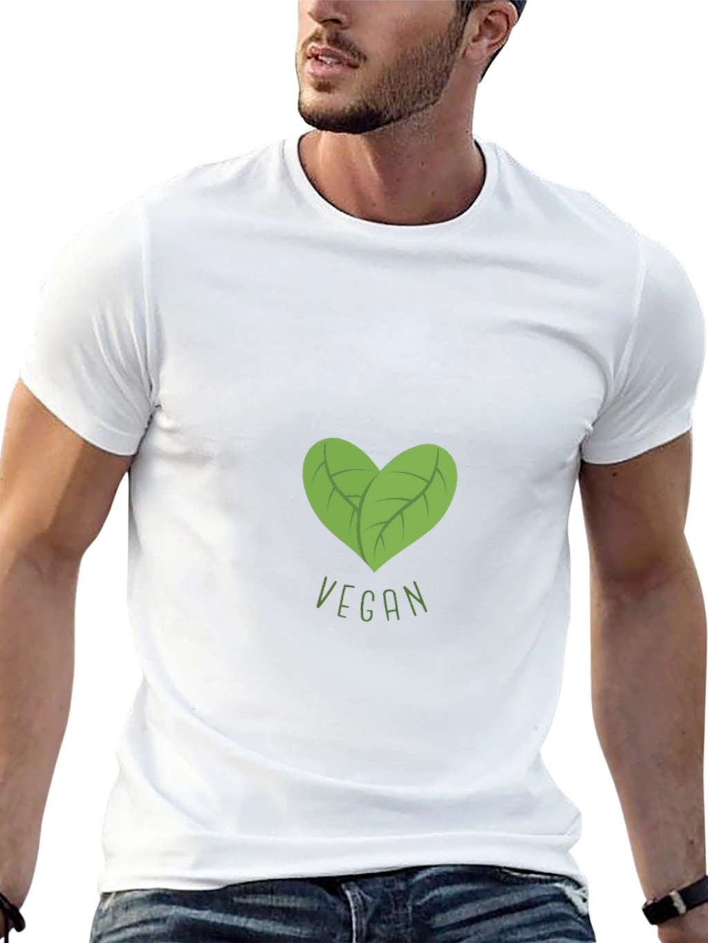 Vegan Heart Leaf Graphic Black T-Shirt