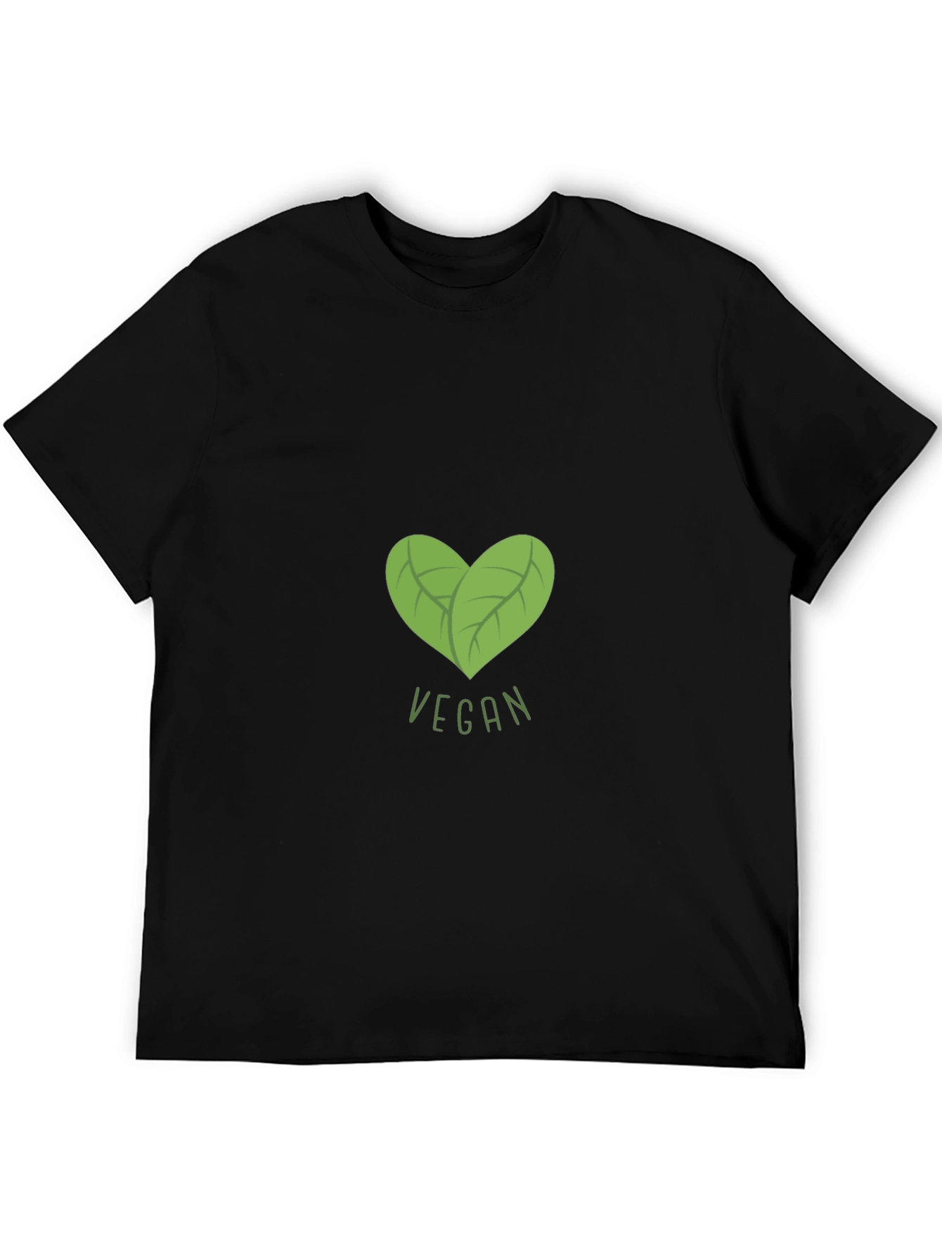 Vegan Heart Leaf Graphic Black T-Shirt
