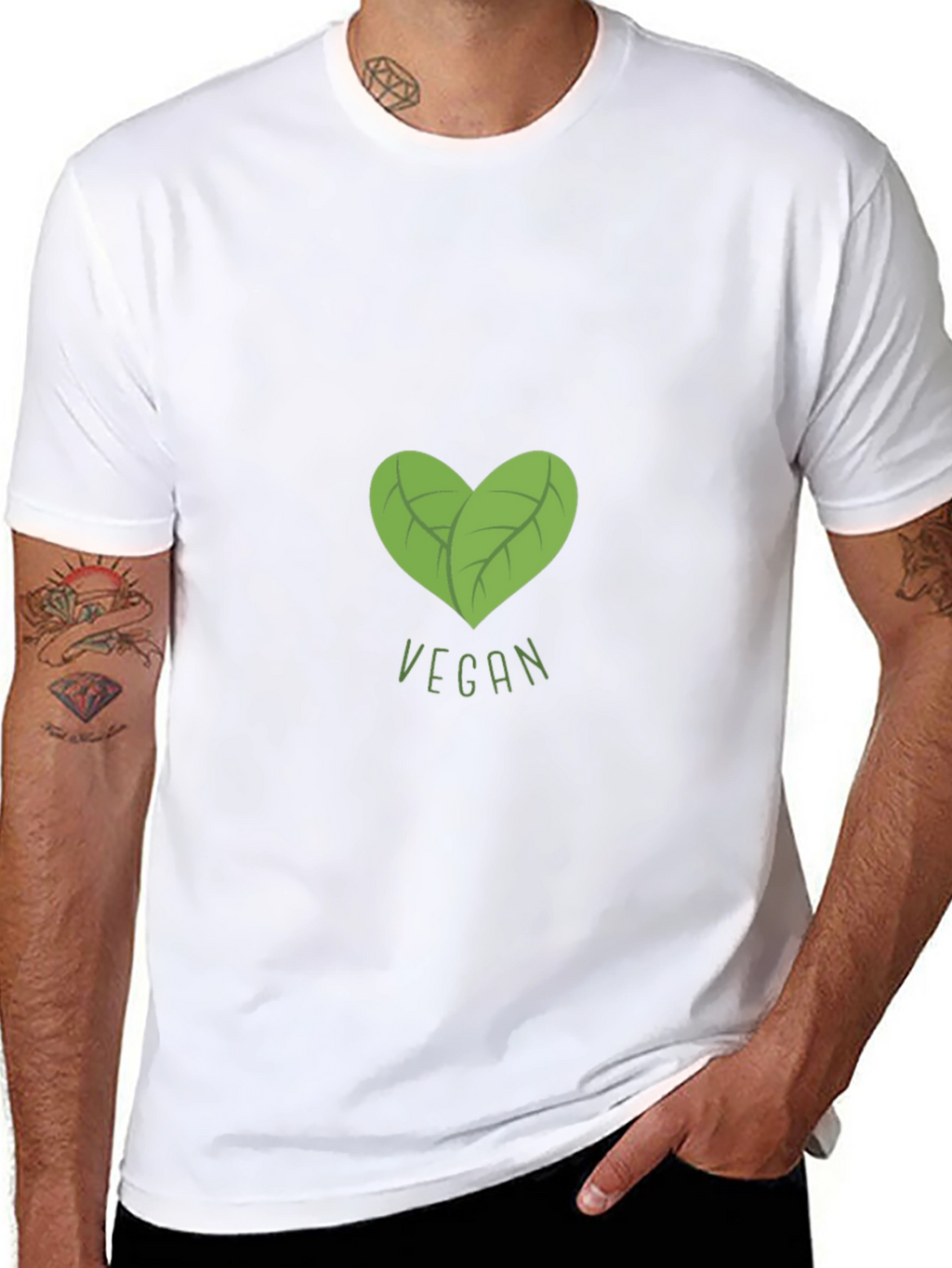 Vegan Heart Leaf Graphic Black T-Shirt
