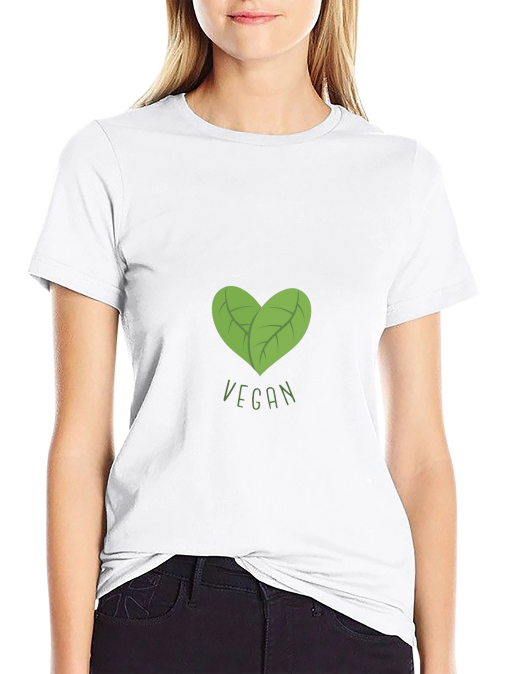Vegan Heart Leaf Graphic Black T-Shirt