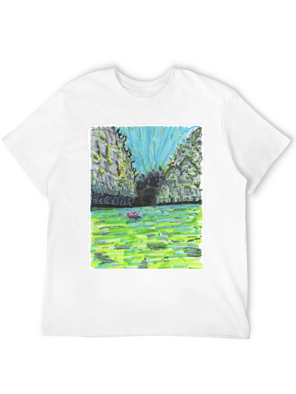 Unique T-Shirt with Hand-Drawn Landscape Design