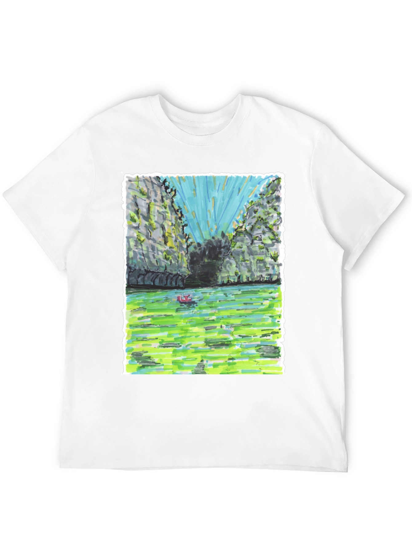 Unique T-Shirt with Hand-Drawn Landscape Design