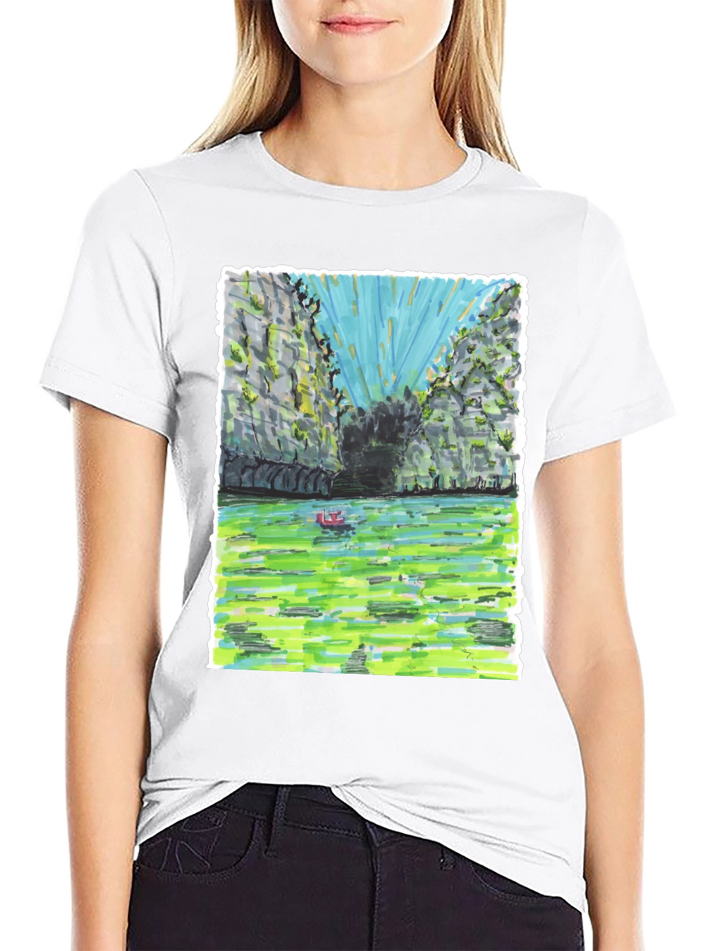Unique T-Shirt with Hand-Drawn Landscape Design