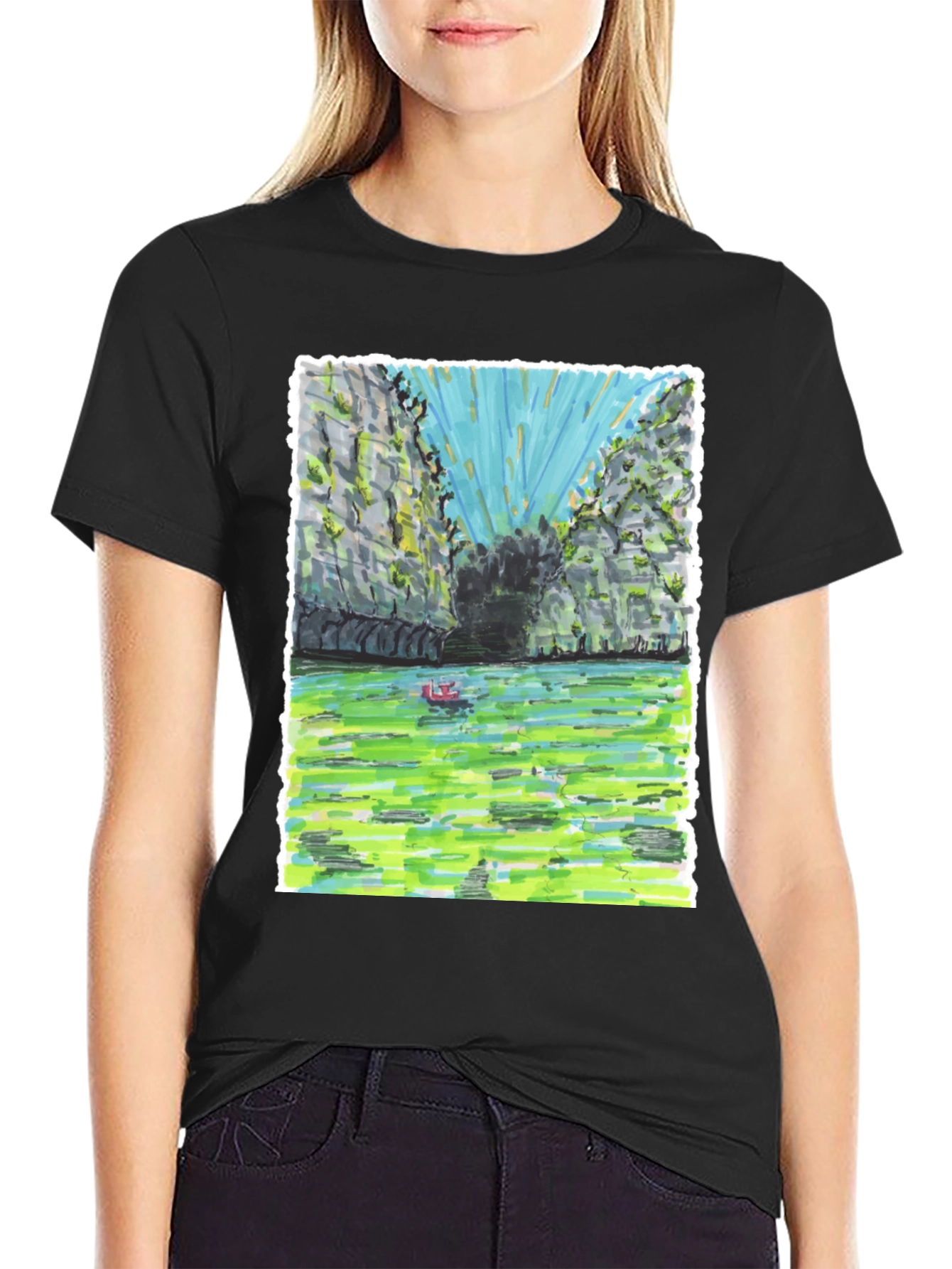 Unique T-Shirt with Hand-Drawn Landscape Design