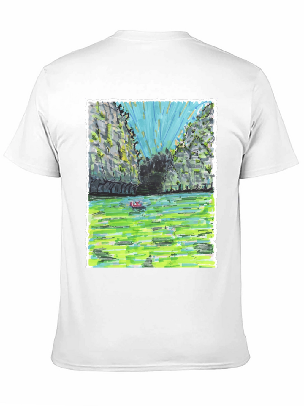 Unique T-Shirt with Hand-Drawn Landscape Design
