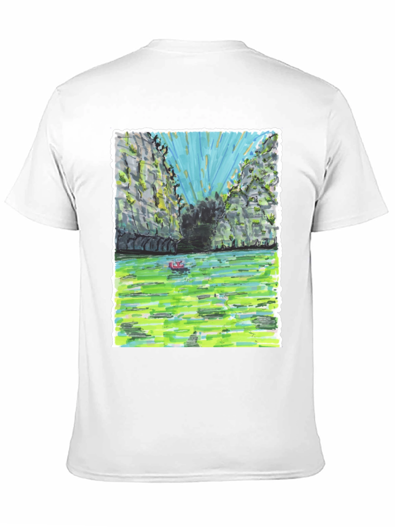 Unique T-Shirt with Hand-Drawn Landscape Design