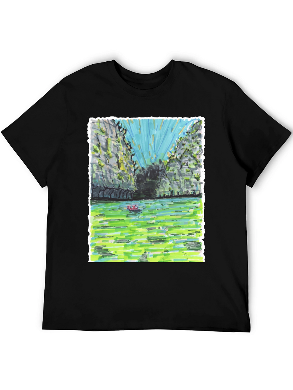 Unique T-Shirt with Hand-Drawn Landscape Design