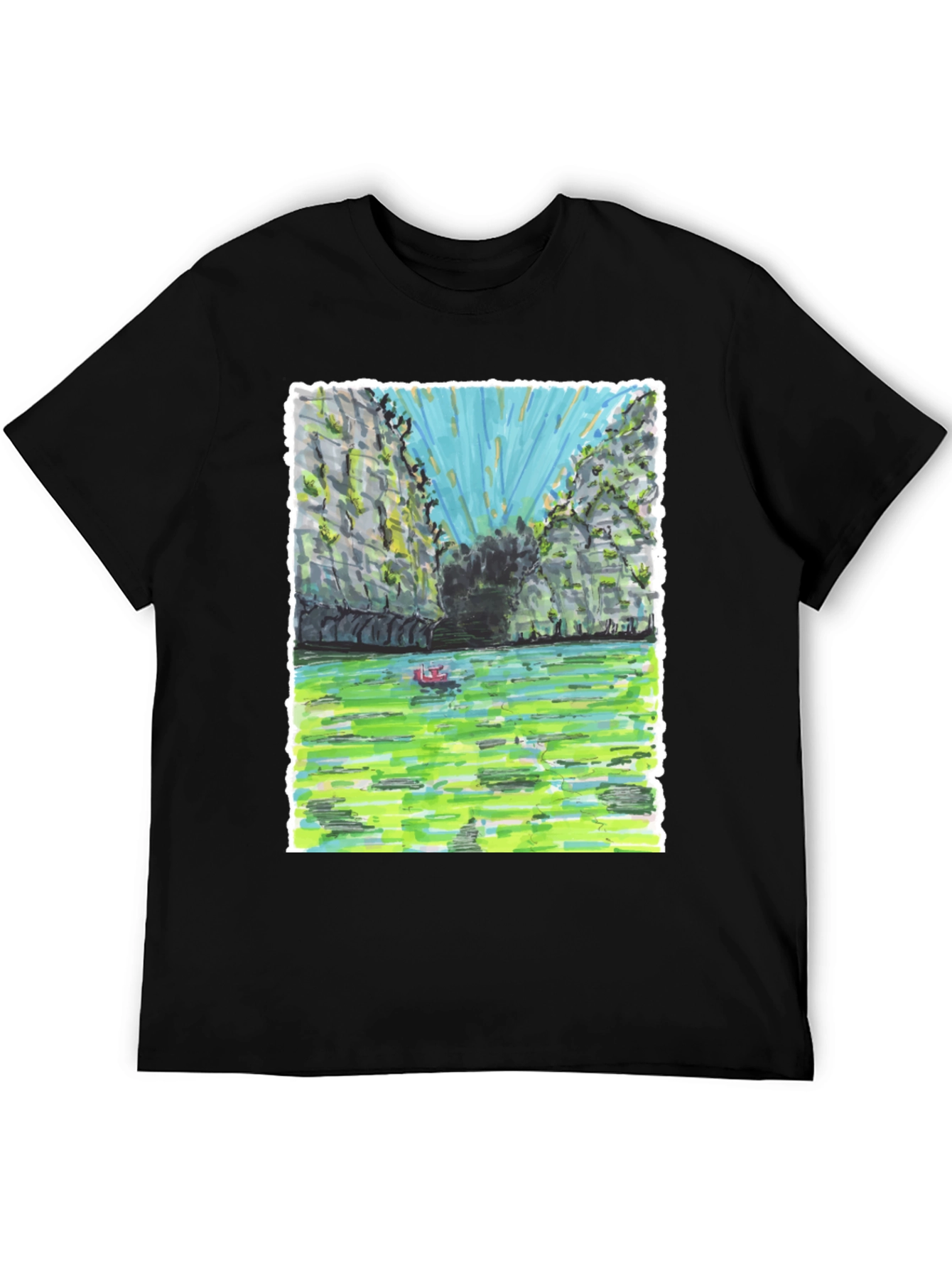 Unique T-Shirt with Hand-Drawn Landscape Design