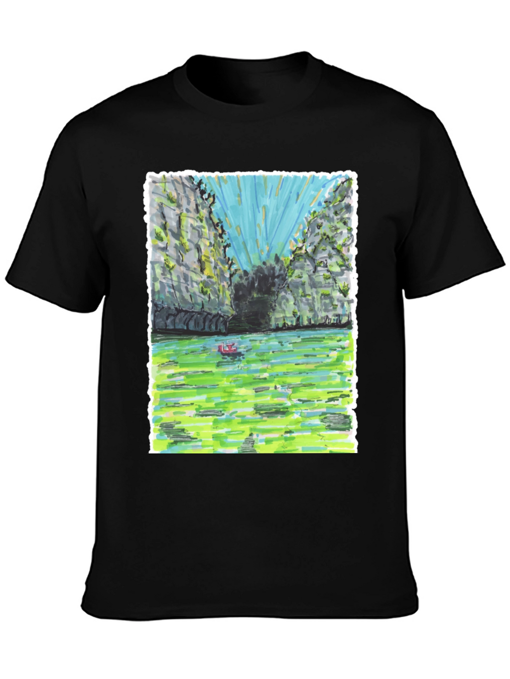 Unique T-Shirt with Hand-Drawn Landscape Design