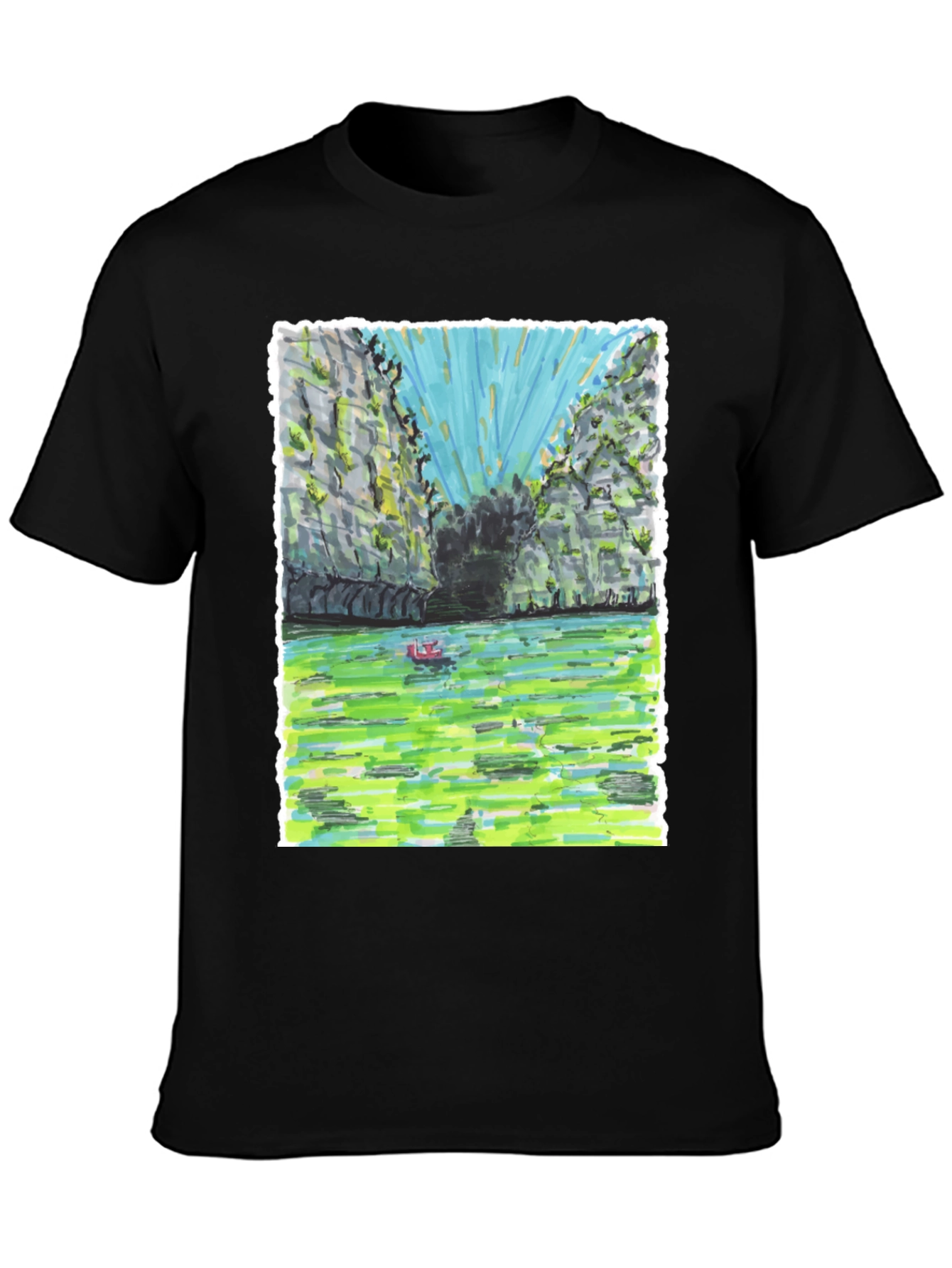 Unique T-Shirt with Hand-Drawn Landscape Design