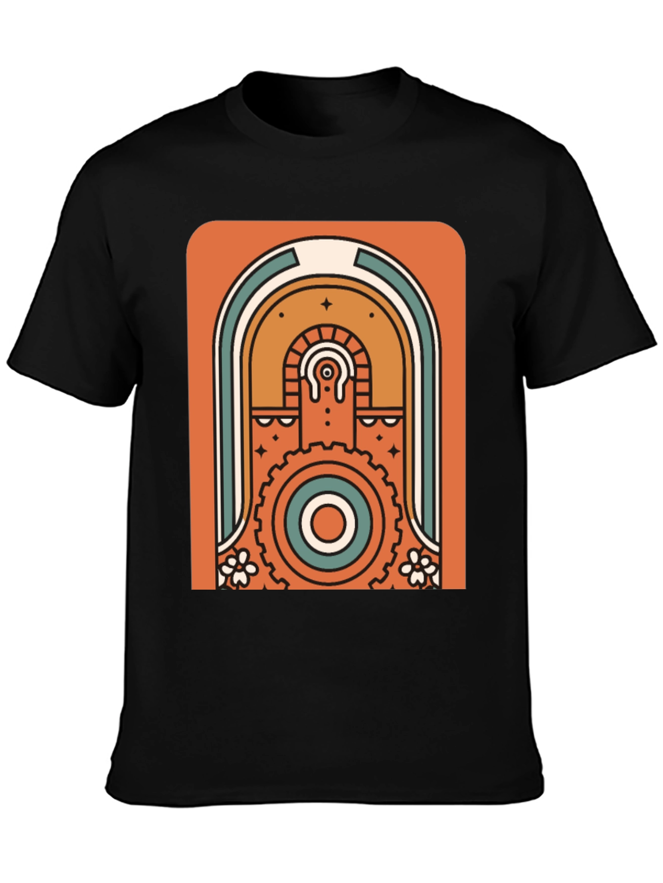 Retro Geometric Graphic T-Shirt - Black