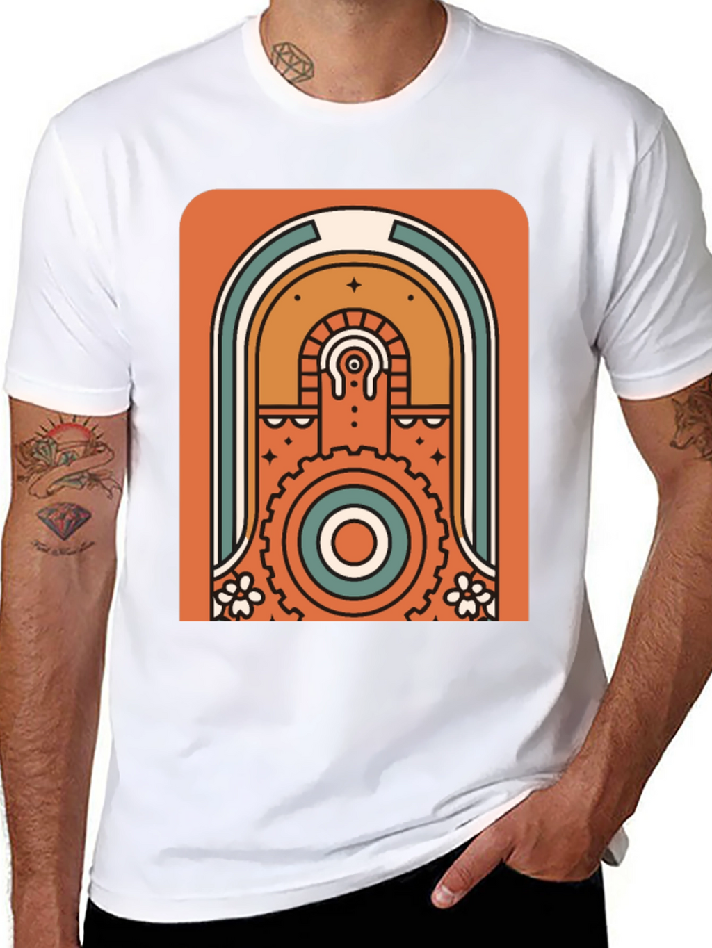 Retro Geometric Graphic T-Shirt - Black