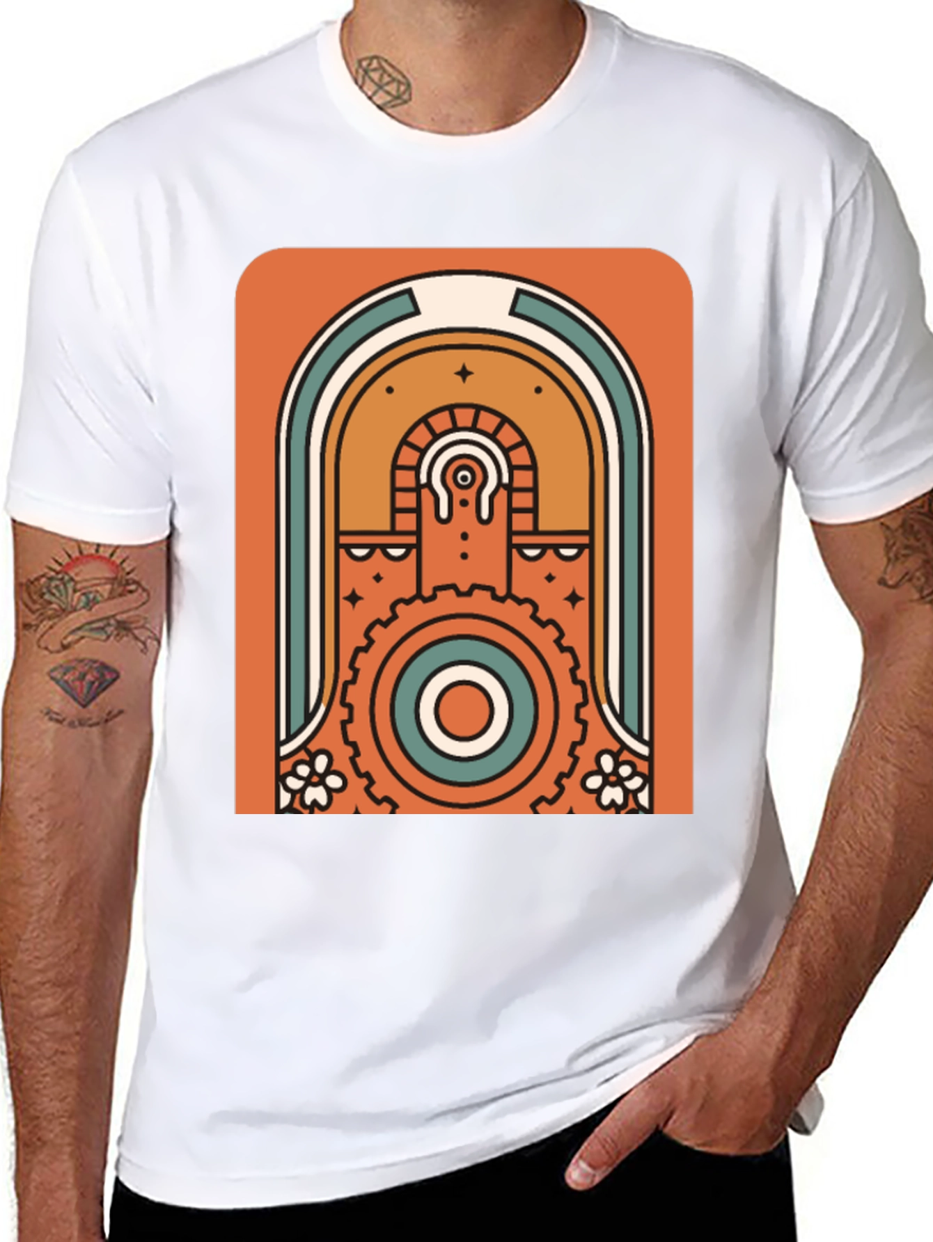 Retro Geometric Graphic T-Shirt - Black