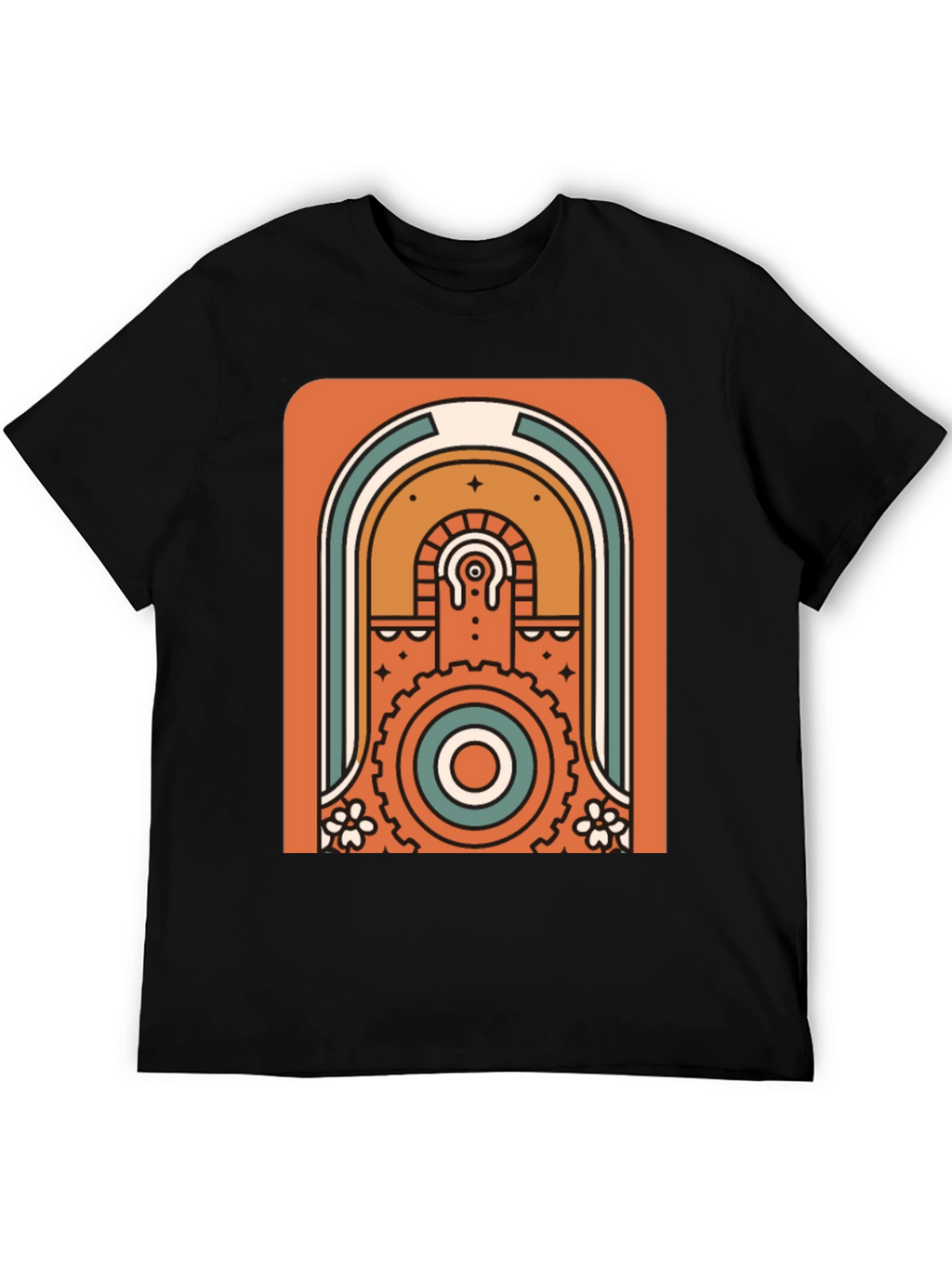 Retro Geometric Graphic T-Shirt - Black