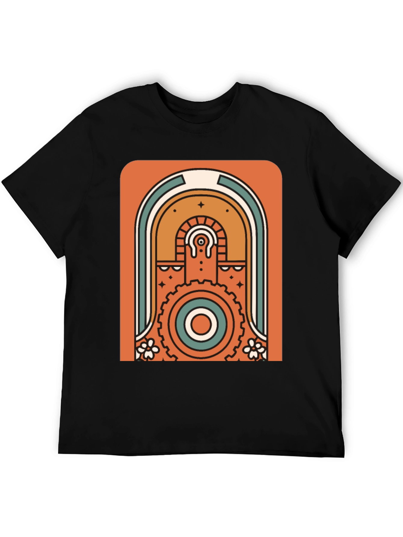 Retro Geometric Graphic T-Shirt - Black