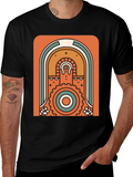 Retro Geometric Graphic T-Shirt - Black