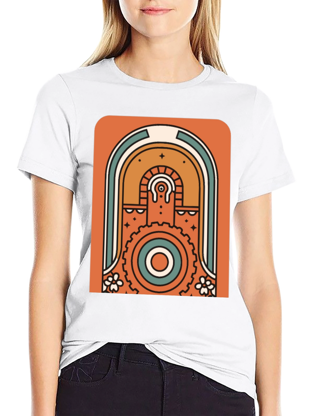 Retro Geometric Graphic T-Shirt - Black